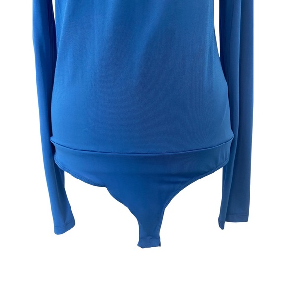 Bebe Blue long-sleeve Bodysuit with gathered neck detail Size Medium - Picture 7 of 11